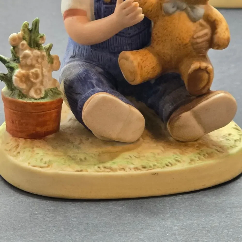 HOMCO Denim Days After Chores Boy Girl Figurines Pair #1504 Taiwan 1985